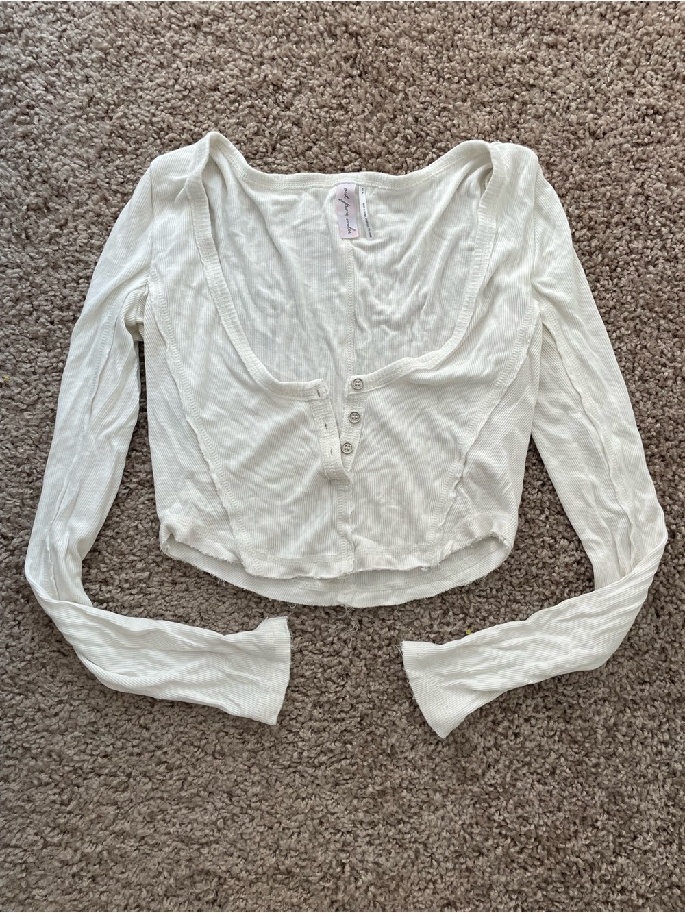 Urban Outfitters White Ribbed Scoop Neck Henley Crop Top